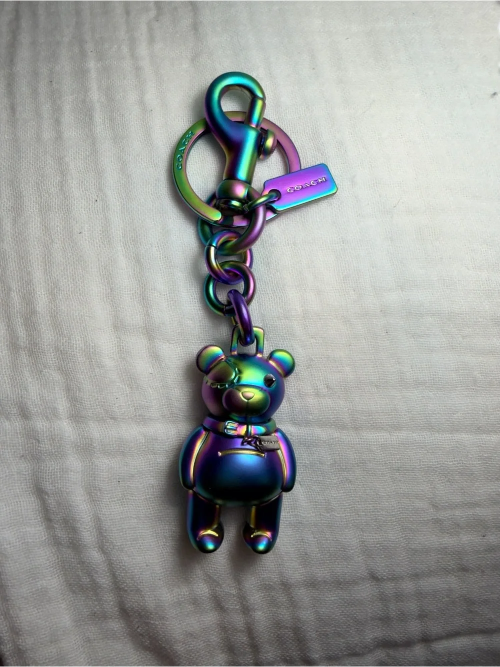 Coach 3D Hologram Oil Slick Teddy Bear Bag Charm